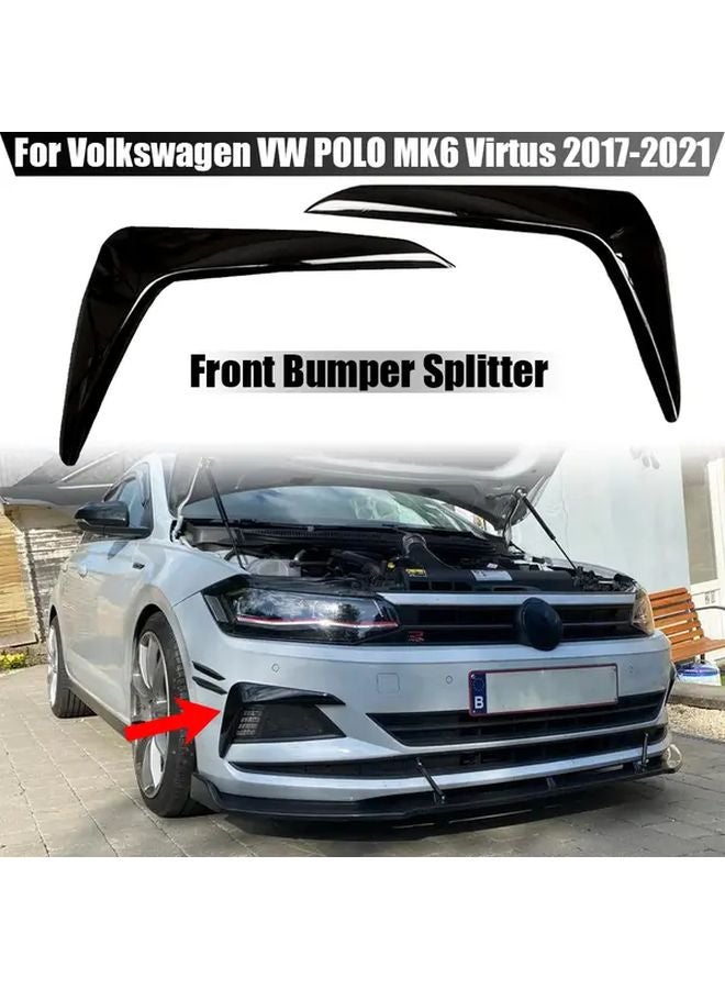 Glossy Black Front Bumper Lip Spoiler Fog Light Cover Grille For Volkswagen VW Polo MK6 Virtus 2017 2021 - Image 1